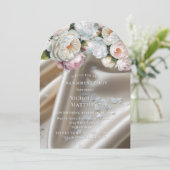 White Satin Roses and Peony Engagement Party Kaart (Staand voorkant)