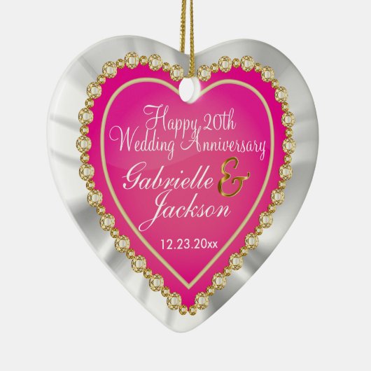White Satin & Roze Heart Weddenschap Keepomwille C Keramisch Ornament (Rechts)