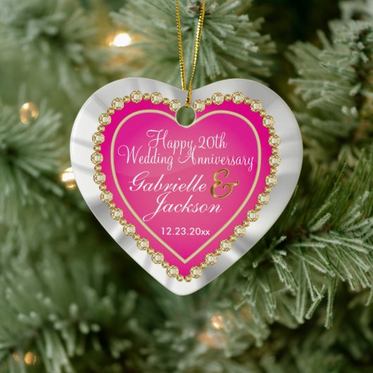 White Satin & Roze Heart Weddenschap Keepomwille C Keramisch Ornament (Boom)