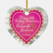 White Satin & Roze Heart Weddenschap Keepomwille C Keramisch Ornament (Voorkant)