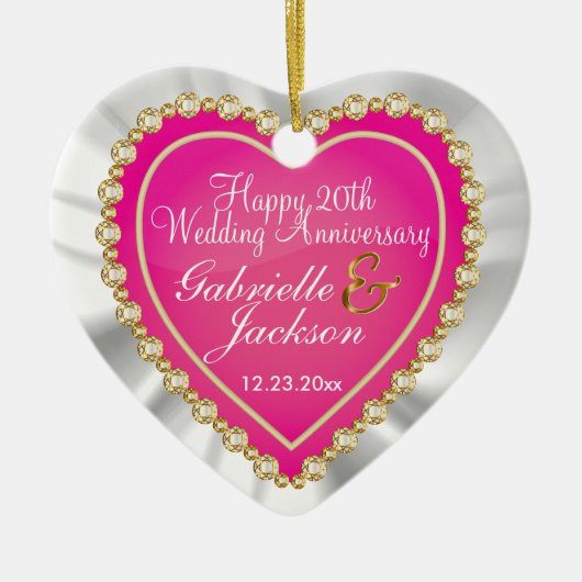 White Satin & Roze Heart Weddenschap Keepomwille C Keramisch Ornament (Voorkant)