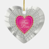 White Satin & Roze Heart Weddenschap Keepomwille C Keramisch Ornament (Achterkant)