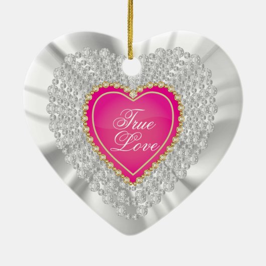 White Satin & Roze Heart Weddenschap Keepomwille C Keramisch Ornament (Achterkant)