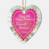 White Satin & Roze Heart Weddenschap Keepomwille C Keramisch Ornament (Links)