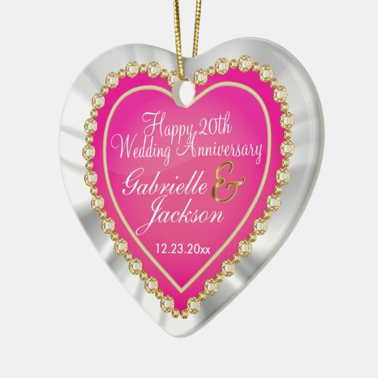 White Satin & Roze Heart Weddenschap Keepomwille C Keramisch Ornament (Links)