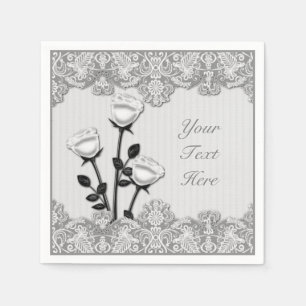 White Satin Rozen en Lace Napkins Servet