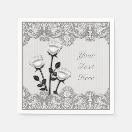 White Satin Rozen en Lace Napkins Servet (Voorkant)
