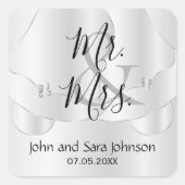 White Satin Wedding Bells | Gepersonaliseerd Vierkante Sticker (Voorkant)