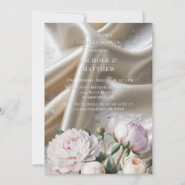 White Satin with Roses and Peony Couples Shower Kaart