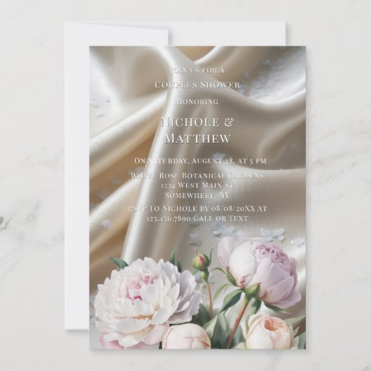 White Satin with Roses and Peony Couples Shower Kaart (Voorkant)
