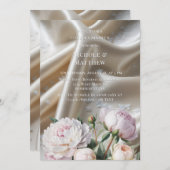 White Satin with Roses and Peony Couples Shower Kaart (Voorkant / Achterkant)
