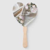 White Satin with Roses and Peony Wedding Handwaaier (Voorkant)