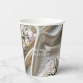 White Satin with Roses and Peony Wedding Papieren Bekers (Achterkant)