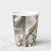 White Satin with Roses and Peony Wedding Papieren Bekers (Rechts)