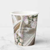 White Satin with Roses and Peony Wedding Papieren Bekers (Voorkant)