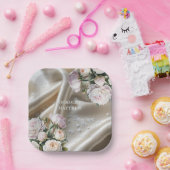 White Satin with Roses and Peony Wedding Papieren Bordje (Feest)