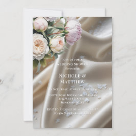 White Satin with Roses and Peony Wedding Shower Kaart