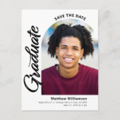 White Save Date Afstuderen Photo Arch Zwart Script Uitnodiging Briefkaart (Voorkant)