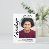 White Save Date Afstuderen Photo Arch Zwart Script Uitnodiging Briefkaart (Staand voorkant)