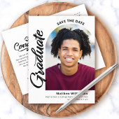 White Save Date Afstuderen Photo Arch Zwart Script Uitnodiging Briefkaart