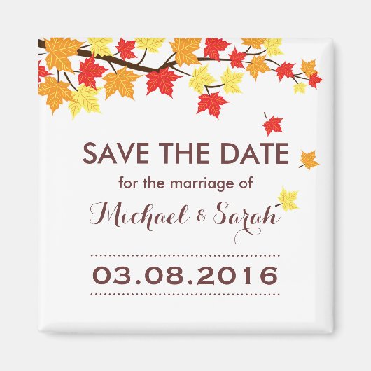 White Save the Date Maple Leaf Fall Wedding Magnet (Voorkant)