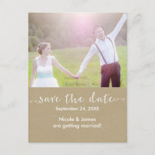 White SAVE the DATE Rustic Photo Wedding Briefkaar Aankondigingskaart