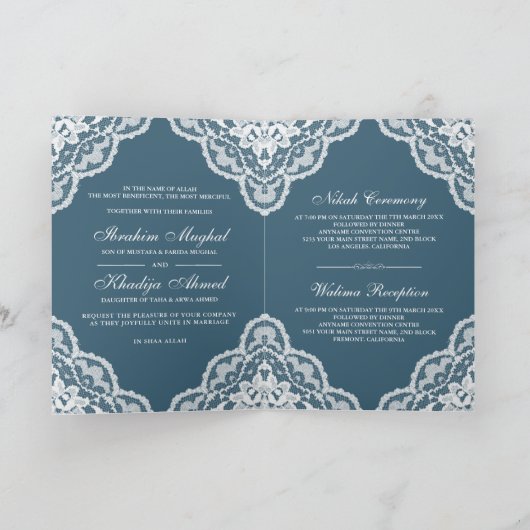 White Scalloped Lace Blue Muslim Weduwfoto (Binnen)