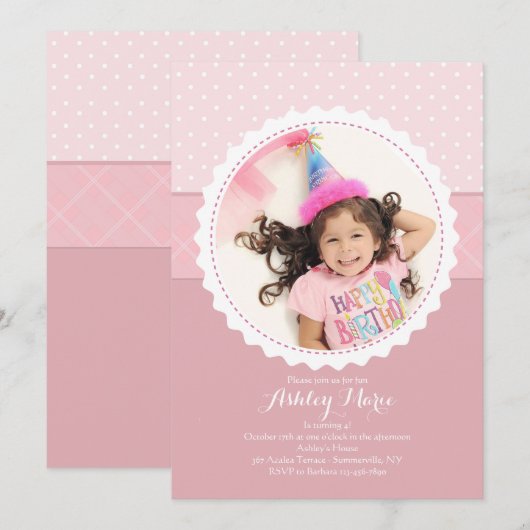 White Scalloped Lijst Photo Invitation Kaart (Voorkant / Achterkant)