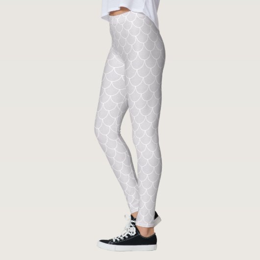 White Scalloped Mermaid Scale Pattern Leggings (Links)