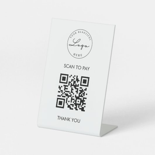 White Scan Me QR Code Logo Pedestal Sign Reclamebord Met Voetstuk (Voorkant)