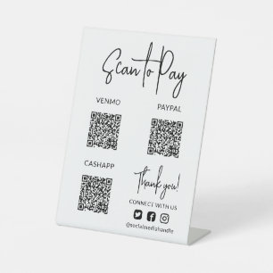White Scan to Pay QR Codes Social Media Icons Reclamebord Met Voetstuk