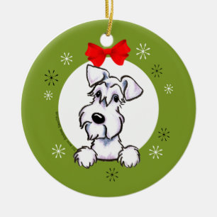 White Schnauzer Natural Ears kerstclassic Keramisch Ornament