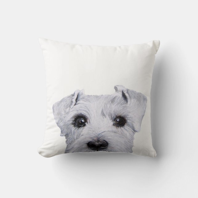 White Schnauzer, origineel schilderij en ontwerp Kussen (Voorkant)