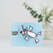 White Schnauzer Snorkeling Off-Leash Art™ Briefkaart (Staand voorkant)