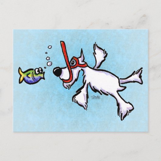 White Schnauzer Snorkeling Off-Leash Art™ Briefkaart (Voorkant)