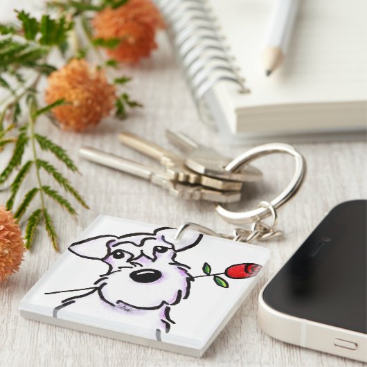 White Schnauzer Sweeite Roos Sleutelhanger (Voorkant Rechts)