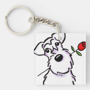 White Schnauzer Sweeite Roos Sleutelhanger