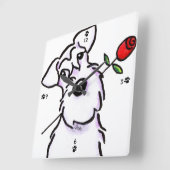 White Schnauzer Sweeite Roos Vierkante Klok (Hoek)