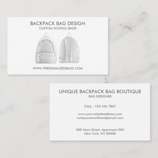 White School-rugzak Visitekaartje (Voorkant / Achterkant)