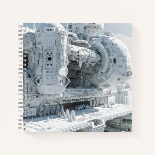 White Sci-Fi Space Base Notitieboek (Voorkant)