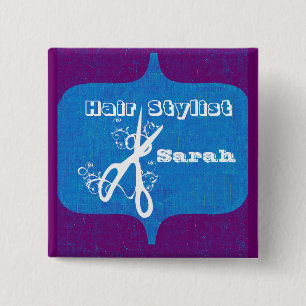 White Scissor Swirls Mode Hair Stylist Salons Vierkante Button 5,1 Cm