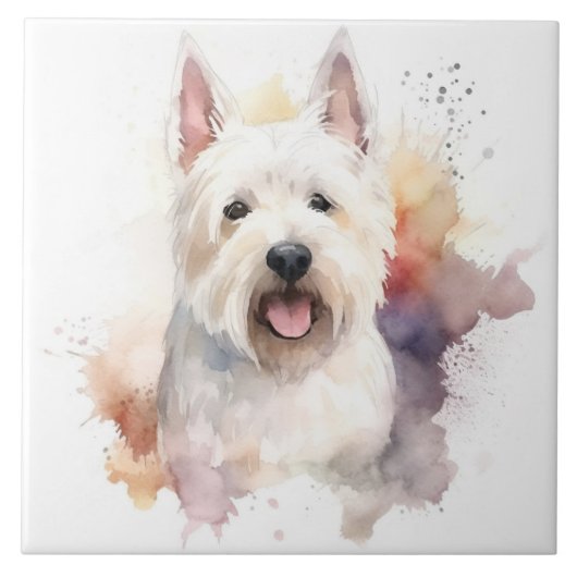 White Scottish Terrier, Dog pet, waterverf Tegeltje (Voorkant)