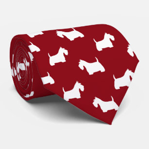 White Scottish Terrier Silhouettes Pattern Red Stropdas