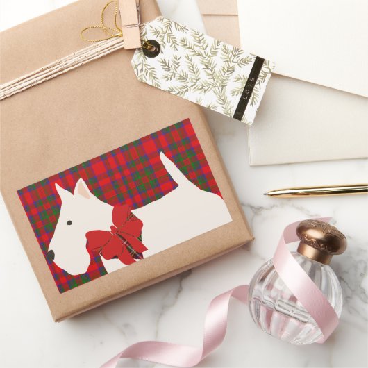 White Scottish Terrier Tartan  Rechthoekige Sticker (Geschenken)