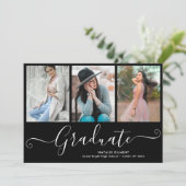 White Script Afstuderen 4 Photo Collage Afstuderen Kaart (Staand voorkant)