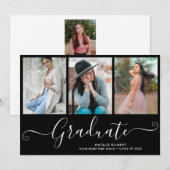 White Script Afstuderen 4 Photo Collage Afstuderen Kaart (Voorkant / Achterkant)