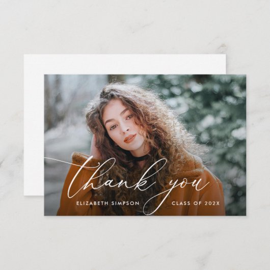 White Script afstuderen Dank u fotokaart Bedankkaart (Voorkant / Achterkant)