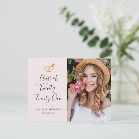 White script apotheek afstudeerder aankondiging in briefkaart (Staand voorkant)