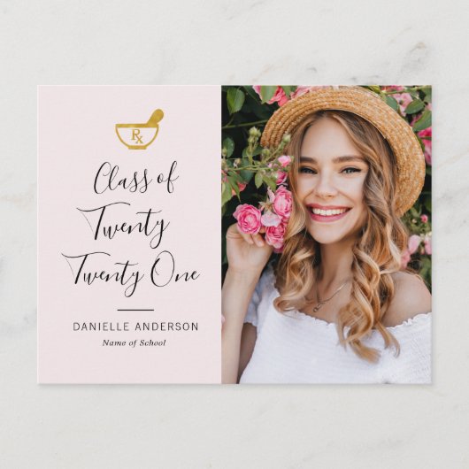 White script apotheek afstudeerder aankondiging in briefkaart (Voorkant)