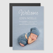 White Script Baby Foto Geboorteaankondigingsmagnee (Voorkant / Achterkant)